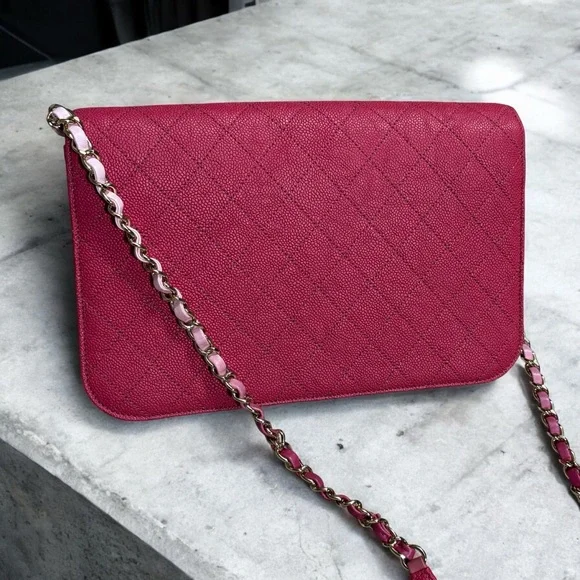 CHANEL Hot Pink/Gradient Straps Caviar Thread Around Flap Bag - Picture 5 of 14